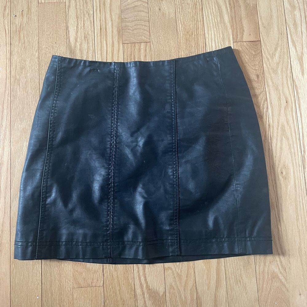 Free People Black Leather Mini Skirt